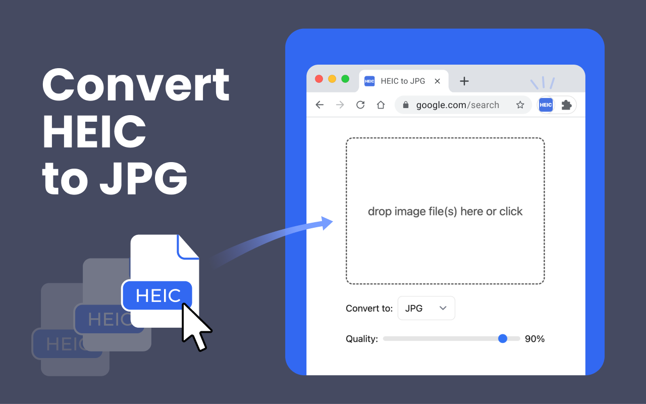 HEIC to JPG converter interface with an output format selector and image quality control